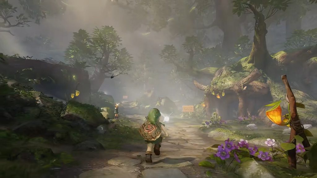 The Legend of Zelda: Ocarina of Time Remake 4 Young Link running through the rebuilt Kokiri Forest in The Legend of Zelda: Ocarina of Time Remake