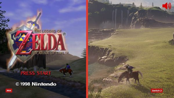 The Legend of Zelda: Ocarina of Time Remake 2 Ocarina of Time comparison showing the 1998 Nintendo 64 version beside the Nintendo Switch 2 remake