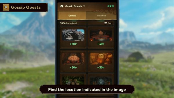 The Legend of Zelda: Ocarina of Time Remake 9 Zelda Notes Gossip Quests screen showing location-based challenges in Ocarina of Time Remake