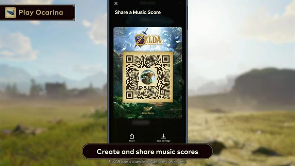 The Legend of Zelda: Ocarina of Time Remake 13 Zelda Notes Play Ocarina feature showing a shareable music score QR code for Ocarina of Time Remake