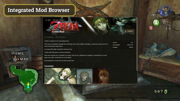 Twilight Princess PC Project Dusklight Gets Huge 2.0 Update With Mods, Randomizer and More 2 Dusklight 2.0 integrated mod browser running in The Legend of Zelda Twilight Princess on PC