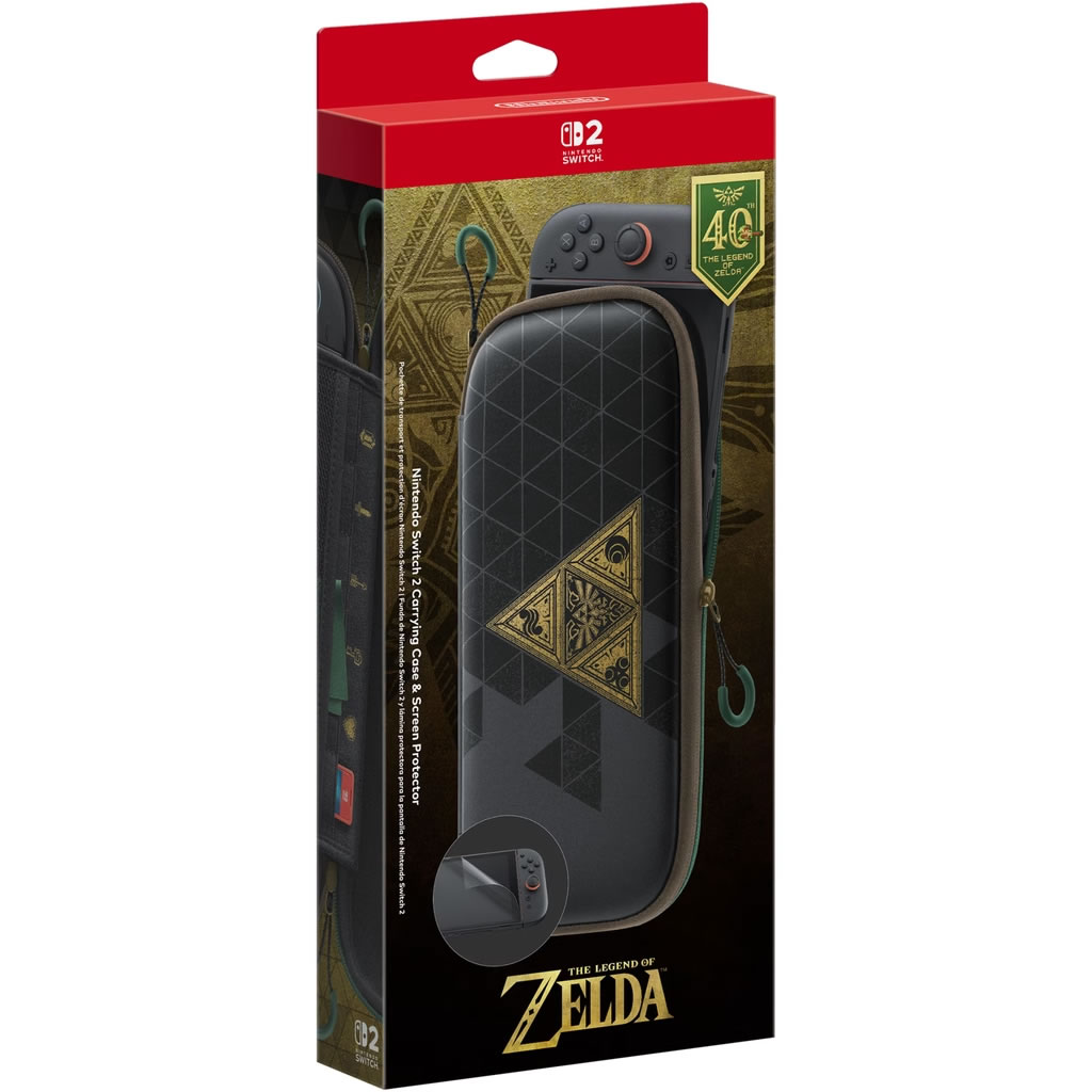 The Legend of Zelda 40th Anniversary: Everything Announced 7 The Legend of Zelda 40th Anniversary Nintendo Switch 2 carrying case and screen protector in retail packaging