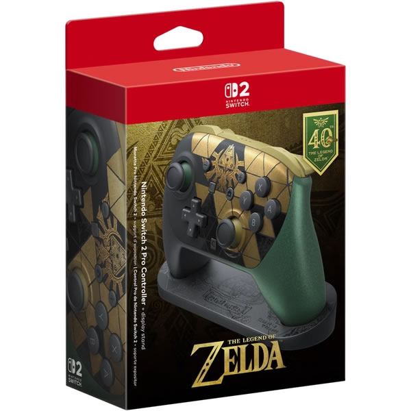 The Legend of Zelda 40th Anniversary: Everything Announced 5 The Legend of Zelda 40th Anniversary Nintendo Switch 2 Pro Controller with display stand in retail packaging