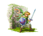 Official Artwork from The Legend of Zelda: A Link Between Worlds containing Link with his back to a wall. Official Artwork from The Legend of Zelda: A Link Between Worlds containing Link with his back to a wall.