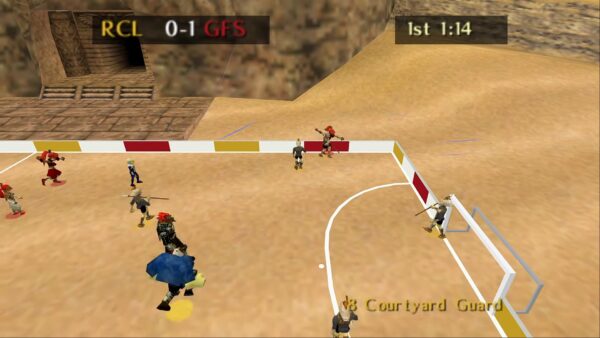 Soccerina of Time match at Gerudo Fortress with Ganondorf, guards, and a custom Cucco-headed player near the goal