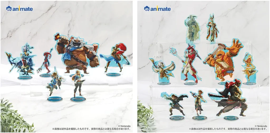 Animate Launches New Zelda Merchandise With Korok Accessories and Navi Bonuses 4 Breath of the Wild and Tears of the Kingdom character acrylic stands displayed in two groups.