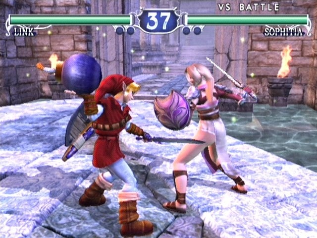 Screenshot of gameplay with Link in Soul Calibur 2 Screenshot of gameplay with Link in Soul Calibur 2