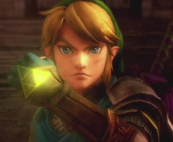 Link with the Triforce of Courage alit on his hand Link with the Triforce of Courage alit on his hand