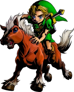 Official Artwork of Link riding Epona from The Legend of Zelda: Majora's Mask Official Artwork of Link riding Epona from The Legend of Zelda: Majora's Mask