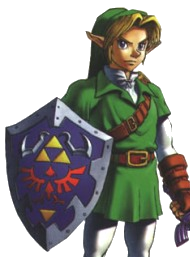 Cropped Official Art from The Legend of Zelda; Ocarina of time to emphasize Link holding the Hylian Shield Cropped Official Art from The Legend of Zelda; Ocarina of time to emphasize Link holding the Hylian Shield