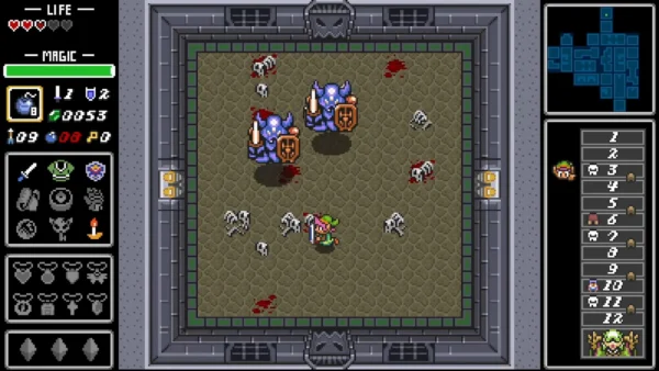 Inventory screen showing Link's collected equipment and usable items in The Legend of Zelda: Dungeons of Infinity.