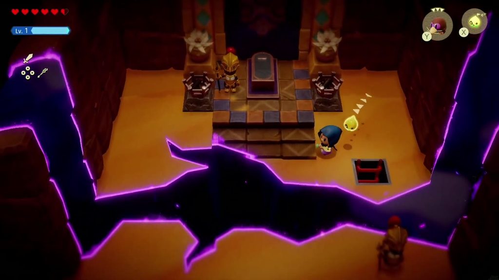 A Rift in the Gerudo Desert - The Legend of Zelda: Echoes of Wisdom Walkthrough 54 Zelda emerges by the ancestral tomb on the far side of the rift, its two braziers unlit.
