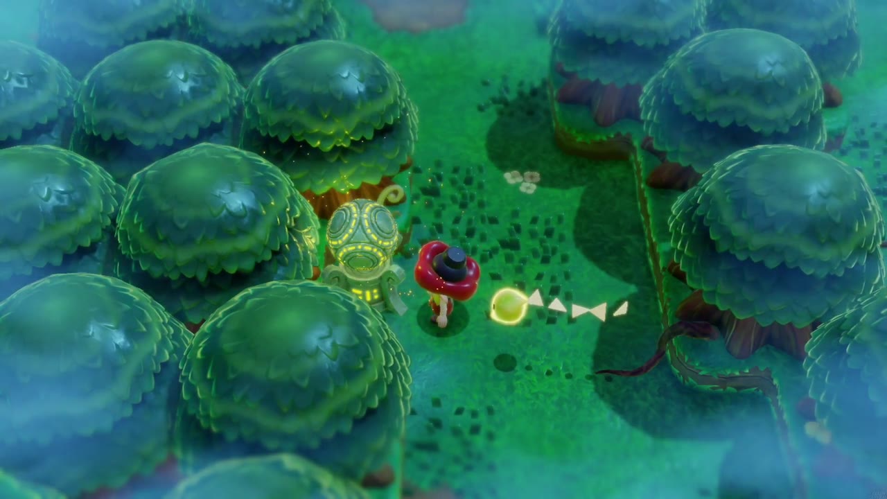 The Eternal Forest - The Legend of Zelda: Echoes of Wisdom Walkthrough 31 An Ancient Orb echo summoned onto a pedestal hidden in a pocket between round trees in the Eternal Forest.