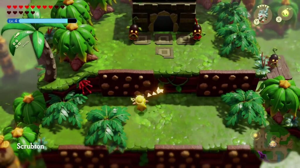 A Rift in the Faron Wetlands - The Legend of Zelda: Echoes of Wisdom Walkthrough 14 The Scrubton area name appears below the stone clink guarded by two Deku Scrubs.