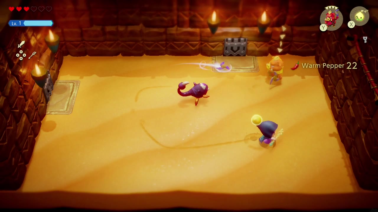 A Rift in the Gerudo Desert - The Legend of Zelda: Echoes of Wisdom Walkthrough 101 Zelda fights an Aruroda scorpion in the Cryptic Cavern's sand-pile room