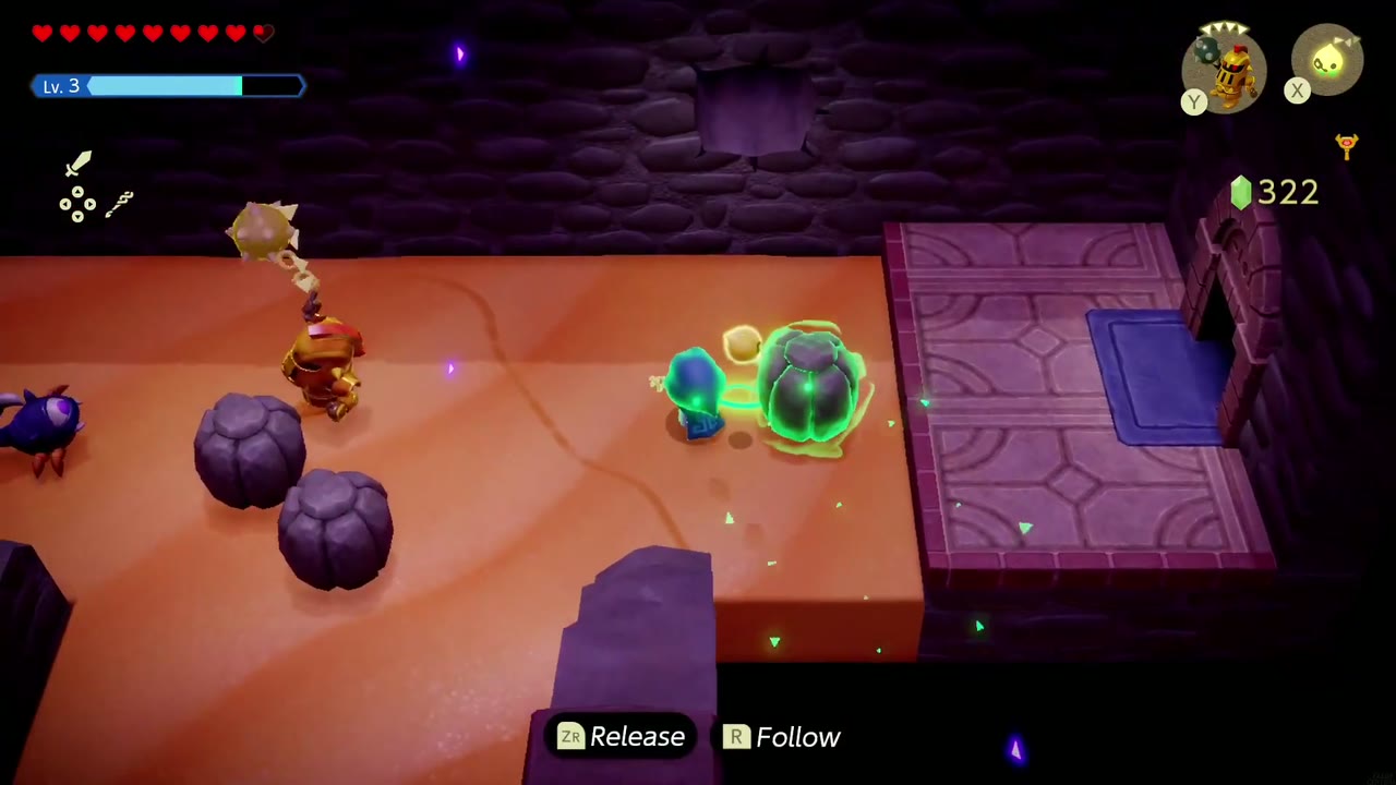 Hyrule Castle: Still Missing - The Legend of Zelda: Echoes of Wisdom Walkthrough 114 Back in the sand room, Zelda's Ball-and-Chain Trooper echo fights the enemies on the way west.