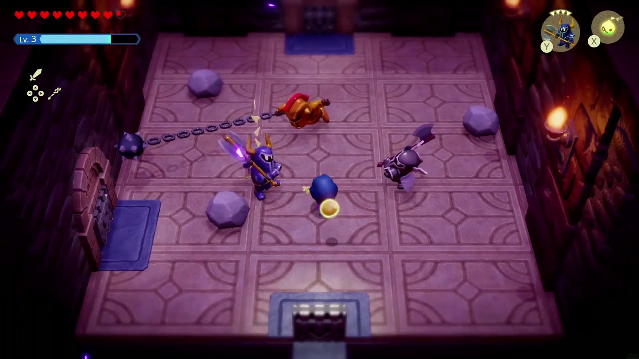 Hyrule Castle: Still Missing - The Legend of Zelda: Echoes of Wisdom Walkthrough 108 The Ball-and-Chain Trooper swings its mace as Zelda's Darknut echo closes in.