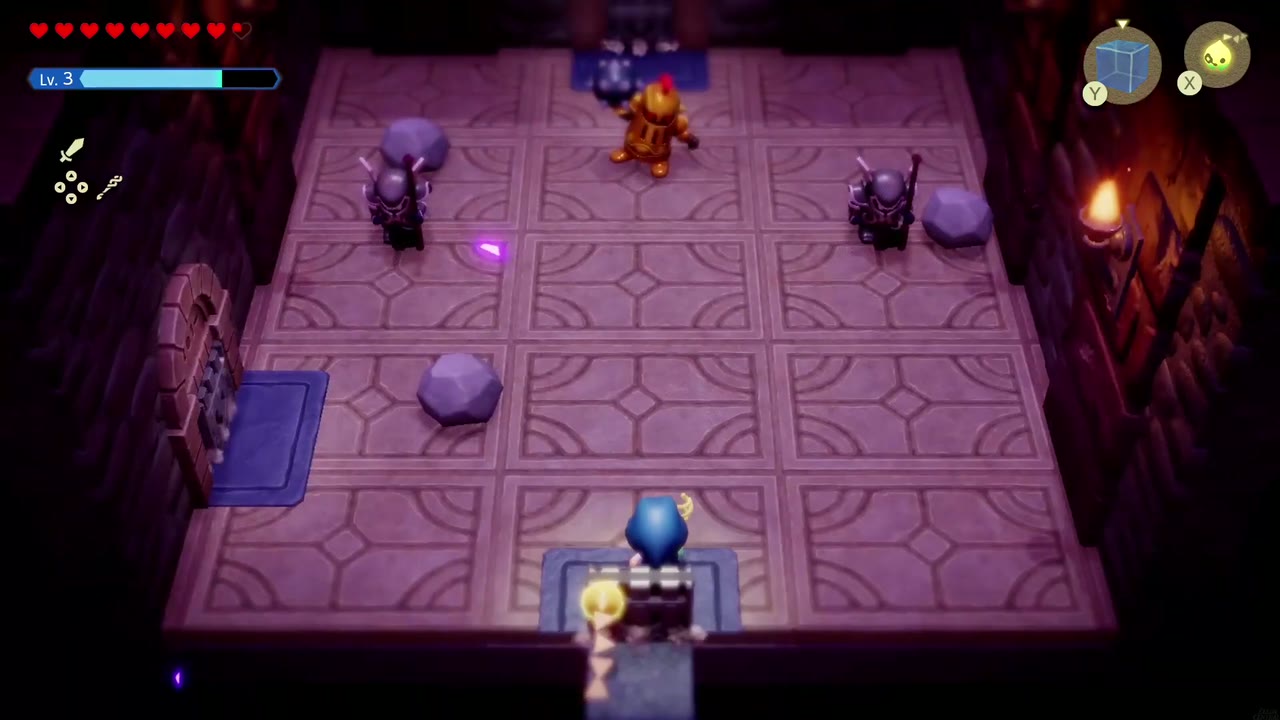 Hyrule Castle: Still Missing - The Legend of Zelda: Echoes of Wisdom Walkthrough 106 Zelda enters the room holding a Ball-and-Chain Trooper and two Darknuts.