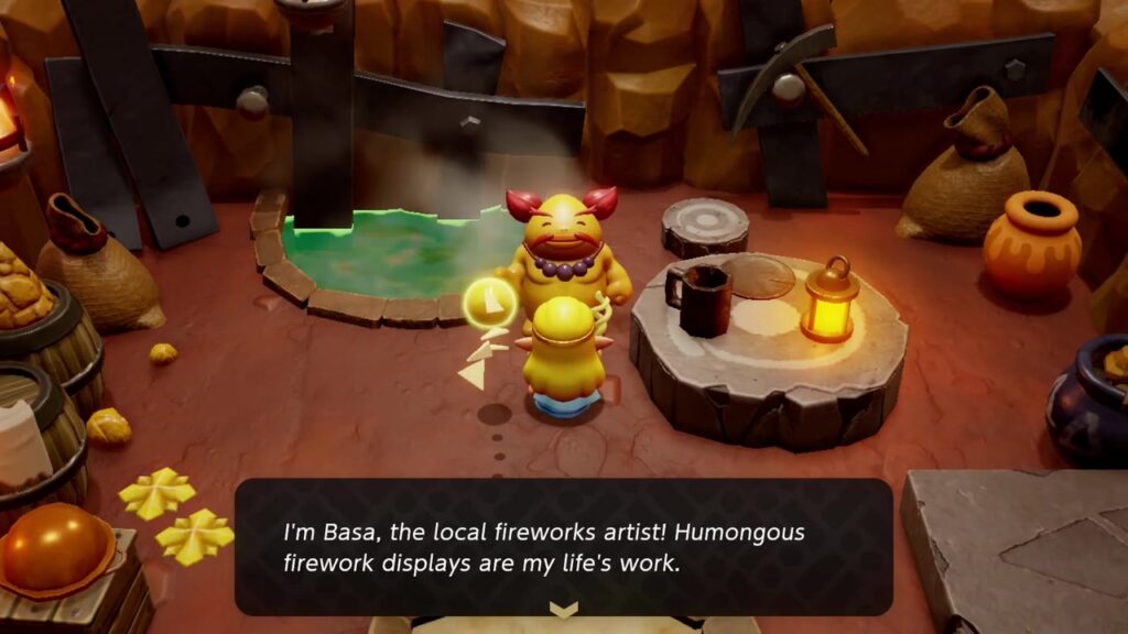 The Rift on Eldin Volcano - The Legend of Zelda: Echoes of Wisdom Walkthrough 92 Basa the fireworks artist introduces herself in her Goron City house, starting The Fireworks Artist.