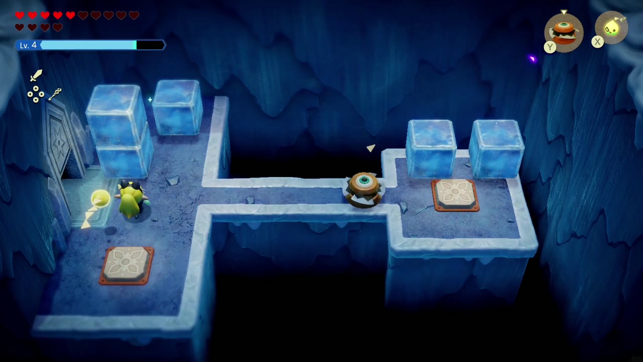 Lanayru Temple Dungeon - The Legend of Zelda: Echoes of Wisdom Walkthrough 30 A Beamos echo sits on the cleared walkway, ready to be pulled onto the far-right floor switch.