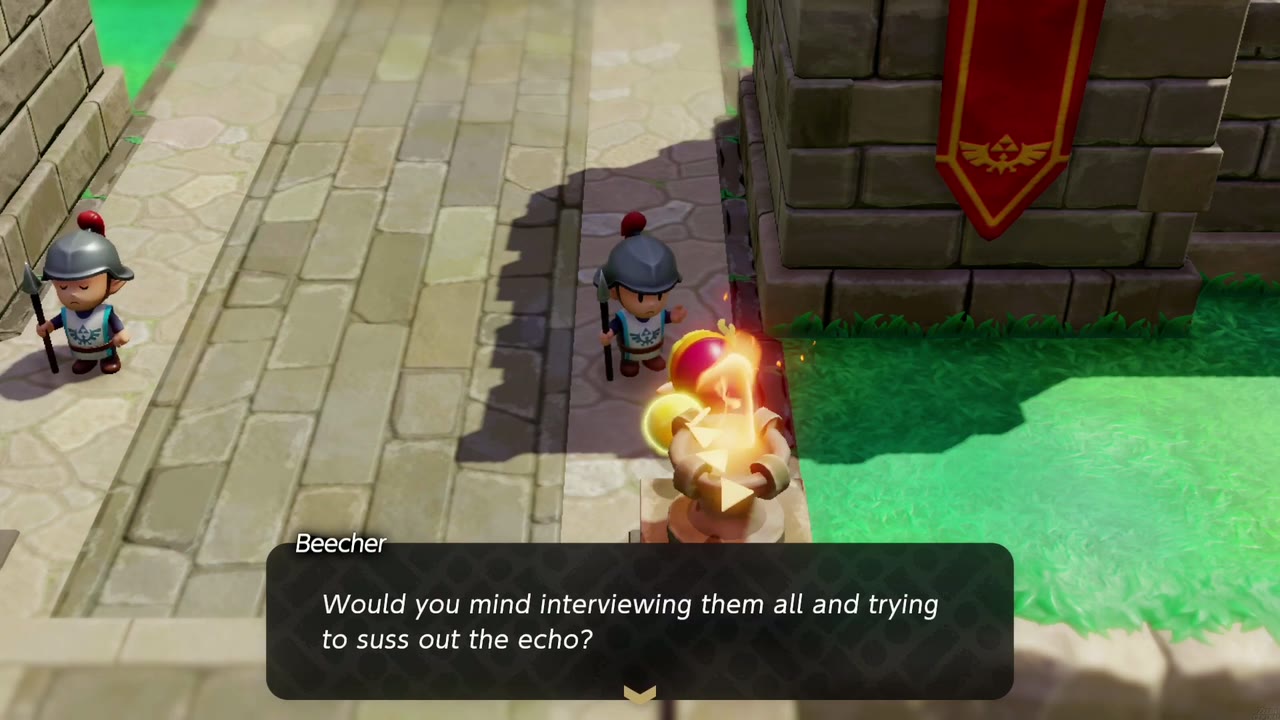 One Soldier Too Many - The Legend of Zelda: Echoes of Wisdom Walkthrough 3 Beecher asks Zelda to interview the soldiers and suss out the echo.