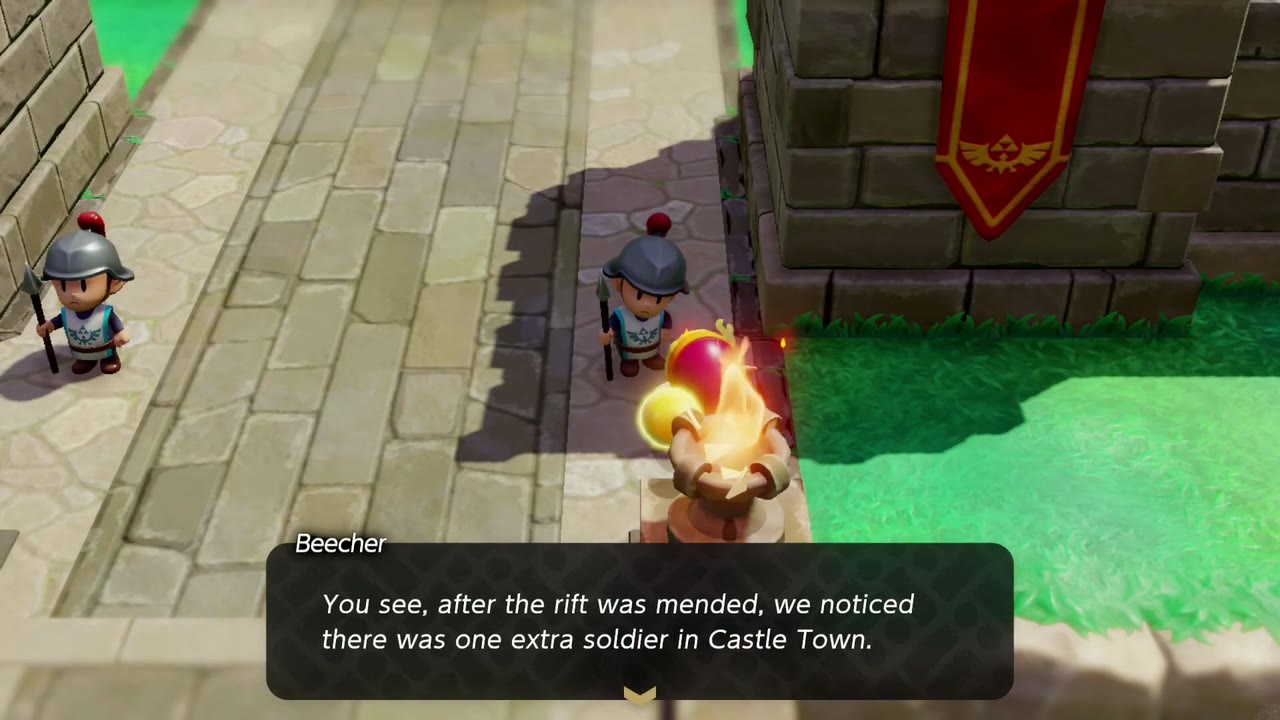 One Soldier Too Many - The Legend of Zelda: Echoes of Wisdom Walkthrough 1 Beecher at the castle gate explains there was one extra soldier in Castle Town after the rift was mended.