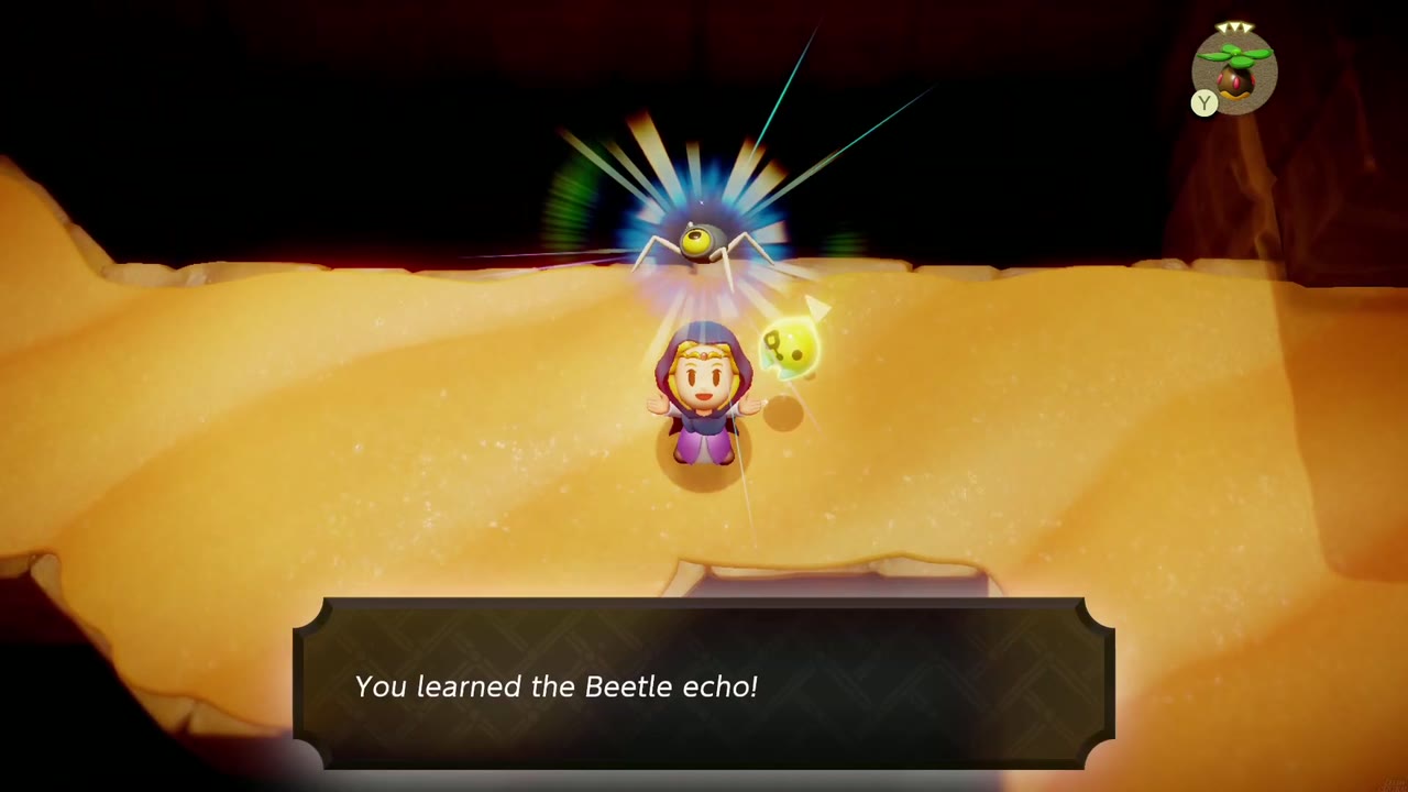 Zelda aprende o eco do besouro em uma saliência de areia dentro de uma caverna em um penhasco. Gerudo Desert Zelda aprende o eco do besouro em uma saliência de areia dentro de uma caverna em um penhasco. Gerudo Desert