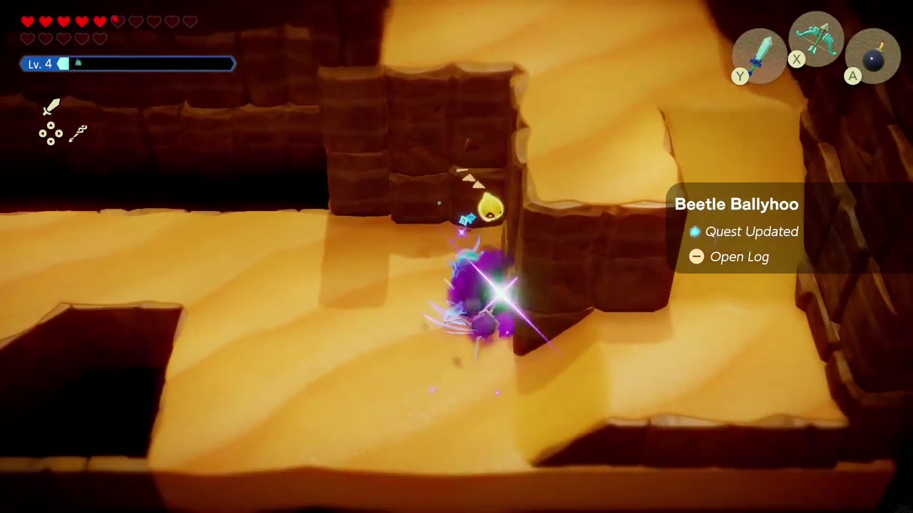 Zelda destroys the last beetle mound in the desert cave as Beetle Ballyhoo updates. Zelda destroys the last beetle mound in the desert cave as Beetle Ballyhoo updates.