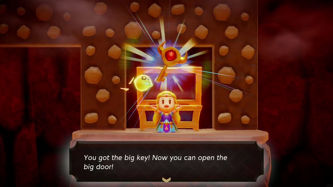 Eldin Temple Dungeon - The Legend of Zelda: Echoes of Wisdom Walkthrough 40 Zelda holds up the Big Key with "You got the big key! Now you can open the big door!" in Eldin Temple.