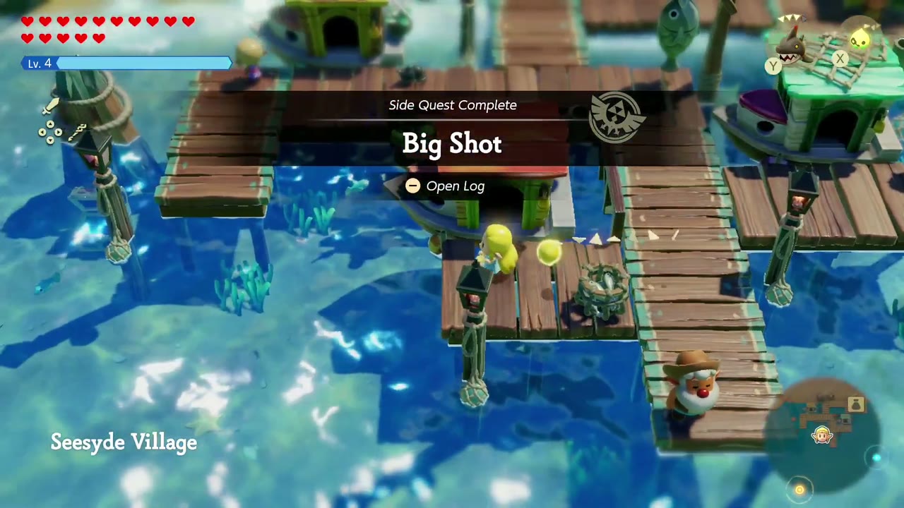 Side Quest Complete banner for Big Shot on the Seesyde Village dock. Side Quest Complete banner for Big Shot on the Seesyde Village dock.