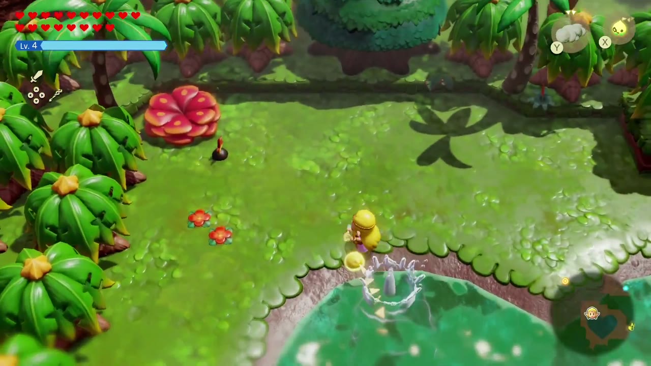 Zelda Binds Bempu out of the grass in front of a big red flower on the heart-shaped pond's bank. Zelda Binds Bempu out of the grass in front of a big red flower on the heart-shaped pond's bank.