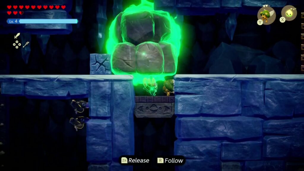 Hebra Mountain: A Rift on Holy Mount Lanayru - The Legend of Zelda: Echoes of Wisdom Walkthrough 16 Zelda uses Bind on the big rock sitting over the pink-gem lift in the blue-stone part of the passage.
