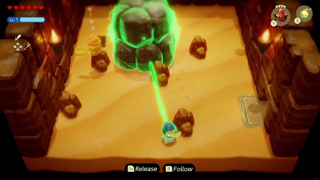 A Rift in the Gerudo Desert - The Legend of Zelda: Echoes of Wisdom Walkthrough 48 Zelda binds the boulder in the Holmill room's top-left corner to drag it off the opening beneath.