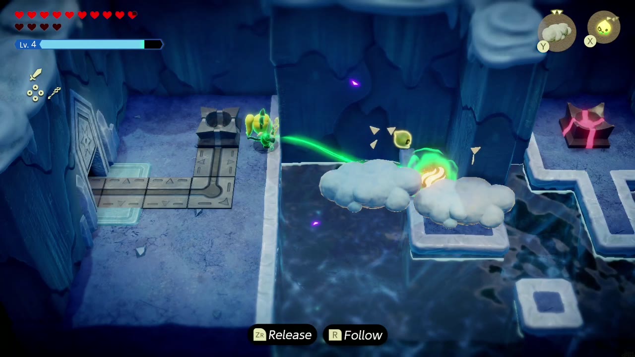 Lanayru Temple Dungeon - The Legend of Zelda: Echoes of Wisdom Walkthrough 8 Zelda uses Bind to pull the fire orb back over the Cloud bridge toward the pedestal by the floor track.