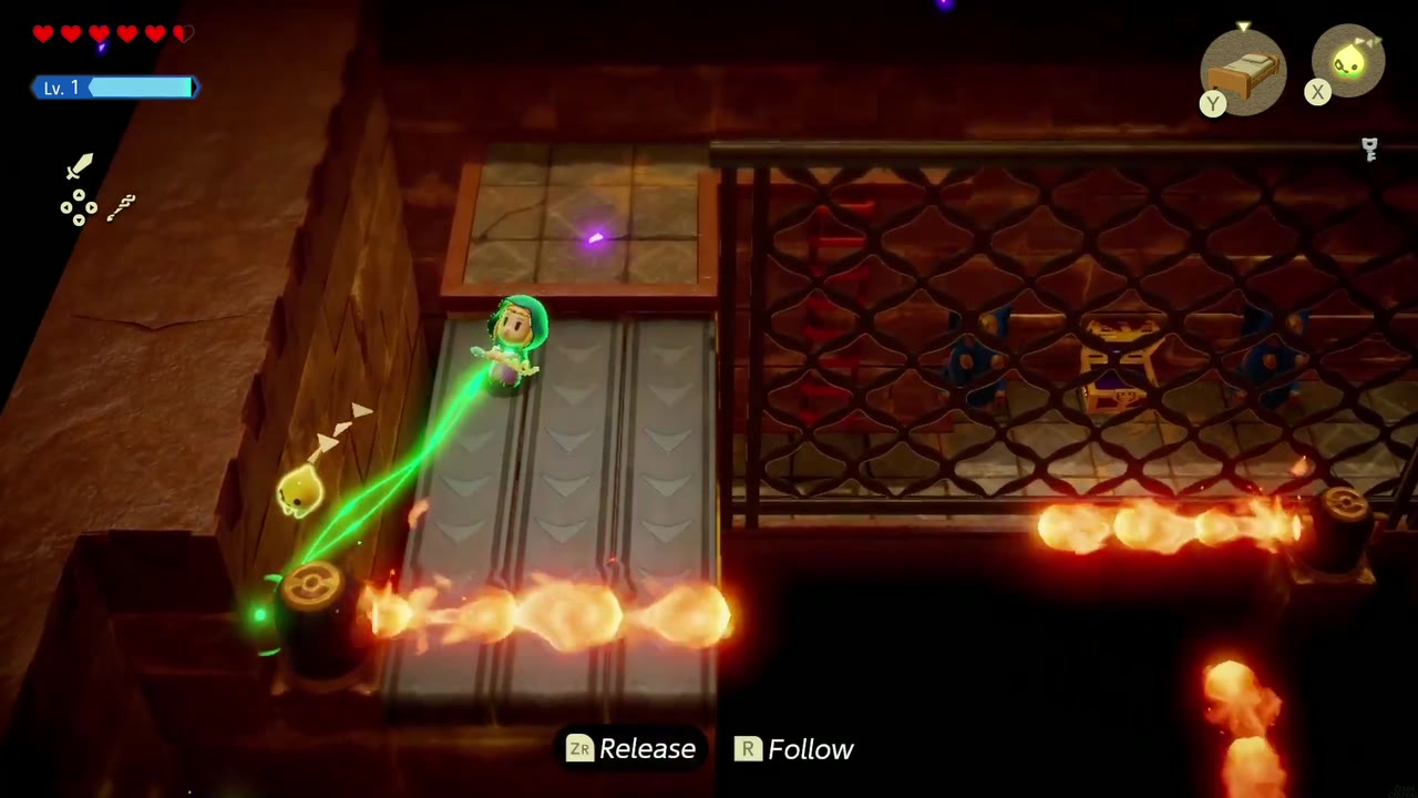 Gerudo Sanctum Dungeon - The Legend of Zelda: Echoes of Wisdom Walkthrough 106 Heading back south on the belt, Zelda Binds the end flame device to clear her path.