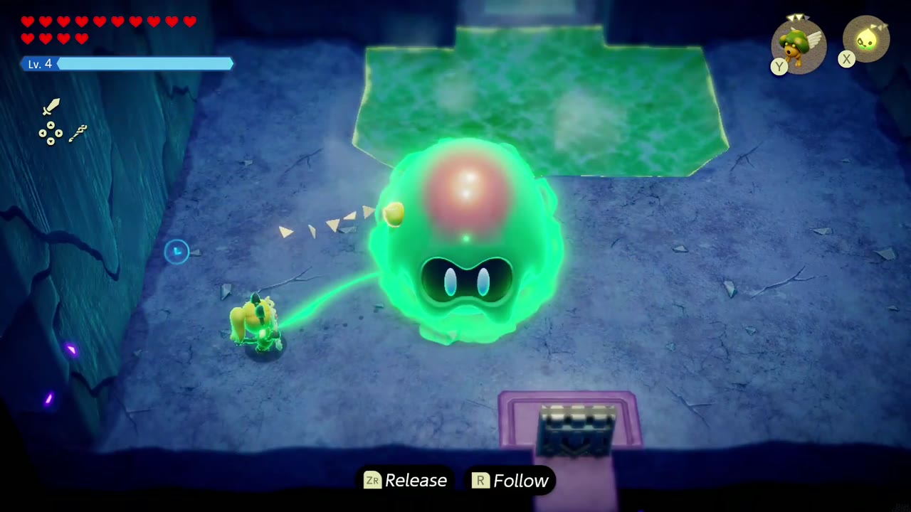 Lanayru Temple Dungeon - The Legend of Zelda: Echoes of Wisdom Walkthrough 42 Zelda tethers the giant slime with Bind during the Lanayru Temple miniboss fight.