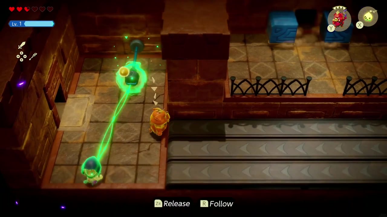 Gerudo Sanctum Dungeon - The Legend of Zelda: Echoes of Wisdom Walkthrough 21 Zelda Binds the handle on the post at the left of the conveyor room.