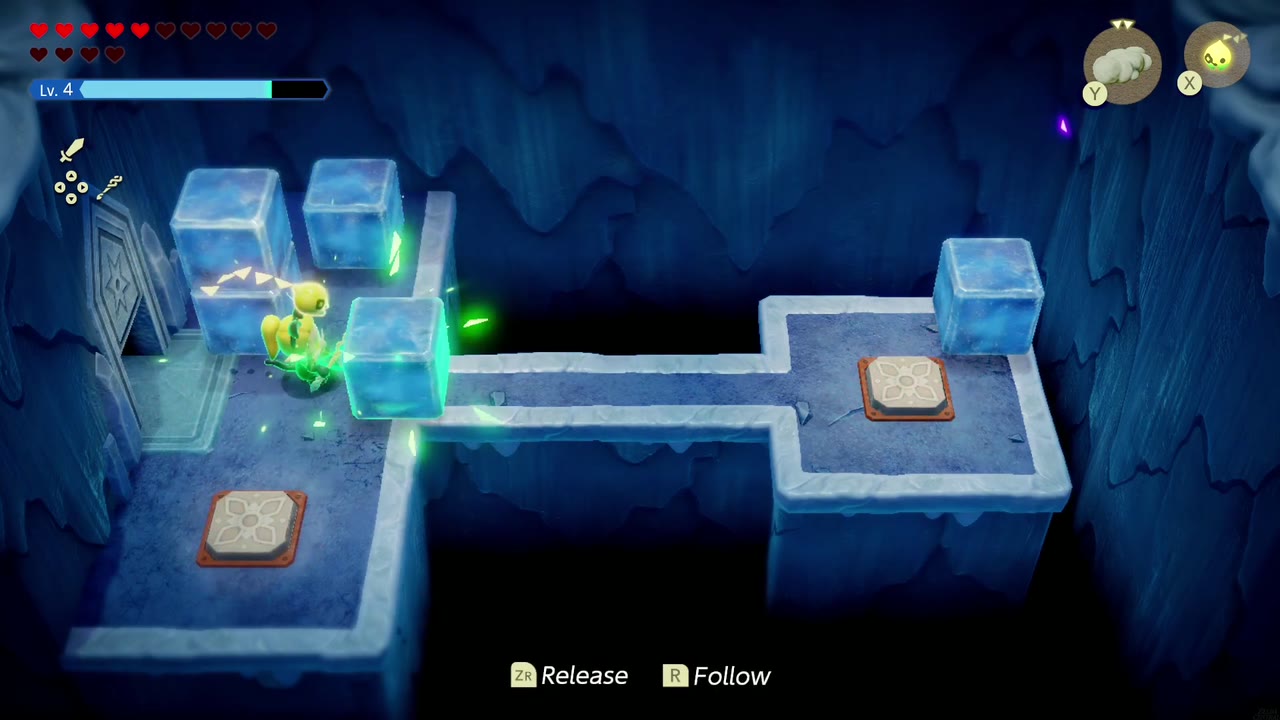 Lanayru Temple Dungeon - The Legend of Zelda: Echoes of Wisdom Walkthrough 29 Zelda Binds an ice block off the narrow walkway between the two floor switches in Lanayru Temple's ice-block room.