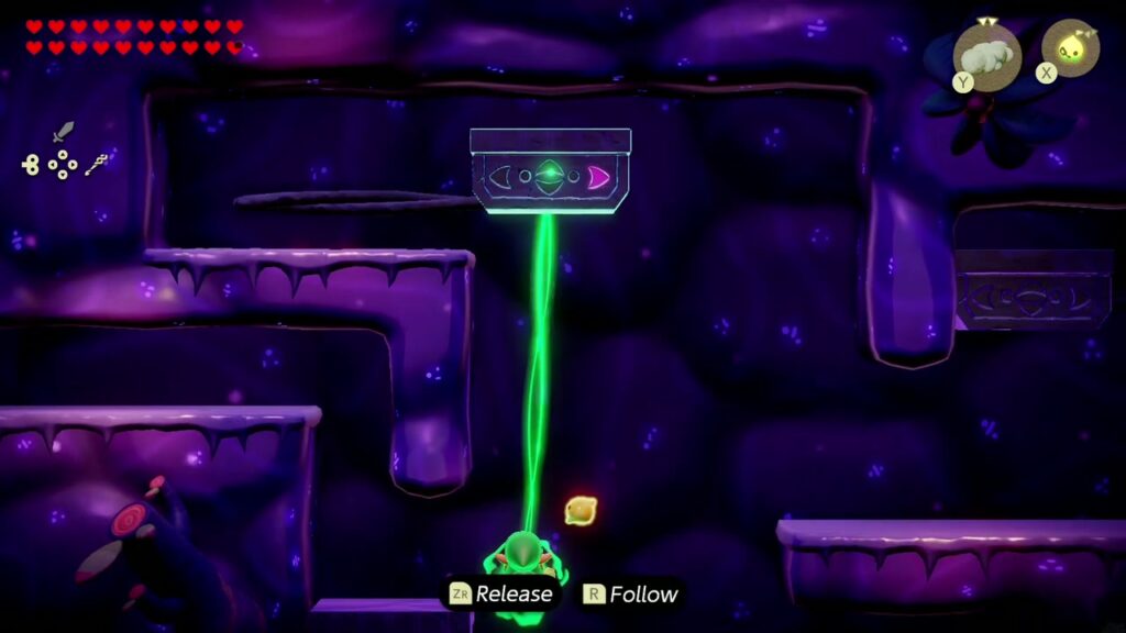 Null's Body: Final Dungeon - The Legend of Zelda: Echoes of Wisdom Walkthrough 20 Zelda uses Bind on a moving platform above her to be carried along in the side-view climb.