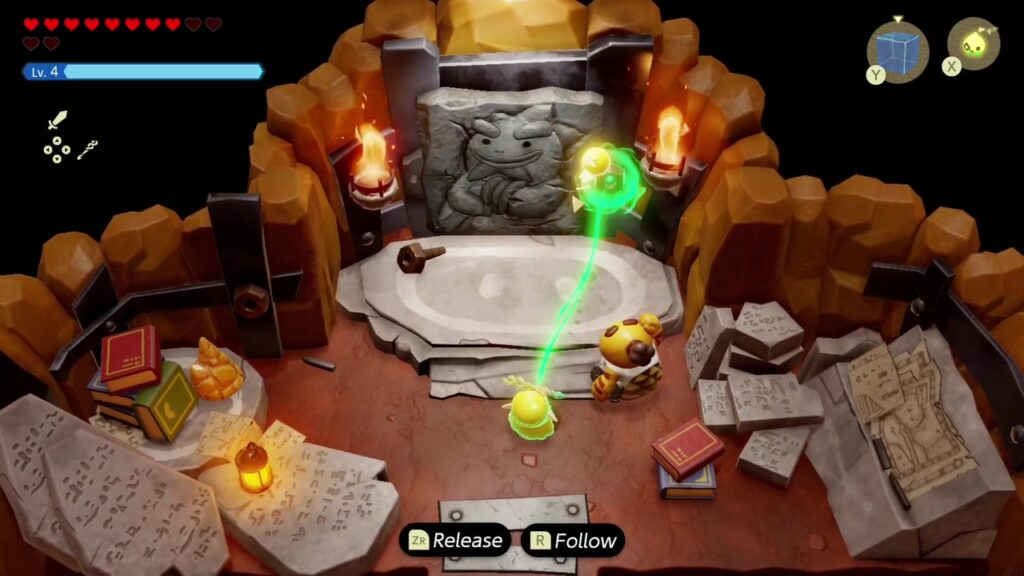 The Rift on Eldin Volcano - The Legend of Zelda: Echoes of Wisdom Walkthrough 63 Zelda uses Bind on the fitting at the edge of the carved portrait to pull it aside in Darston's room.