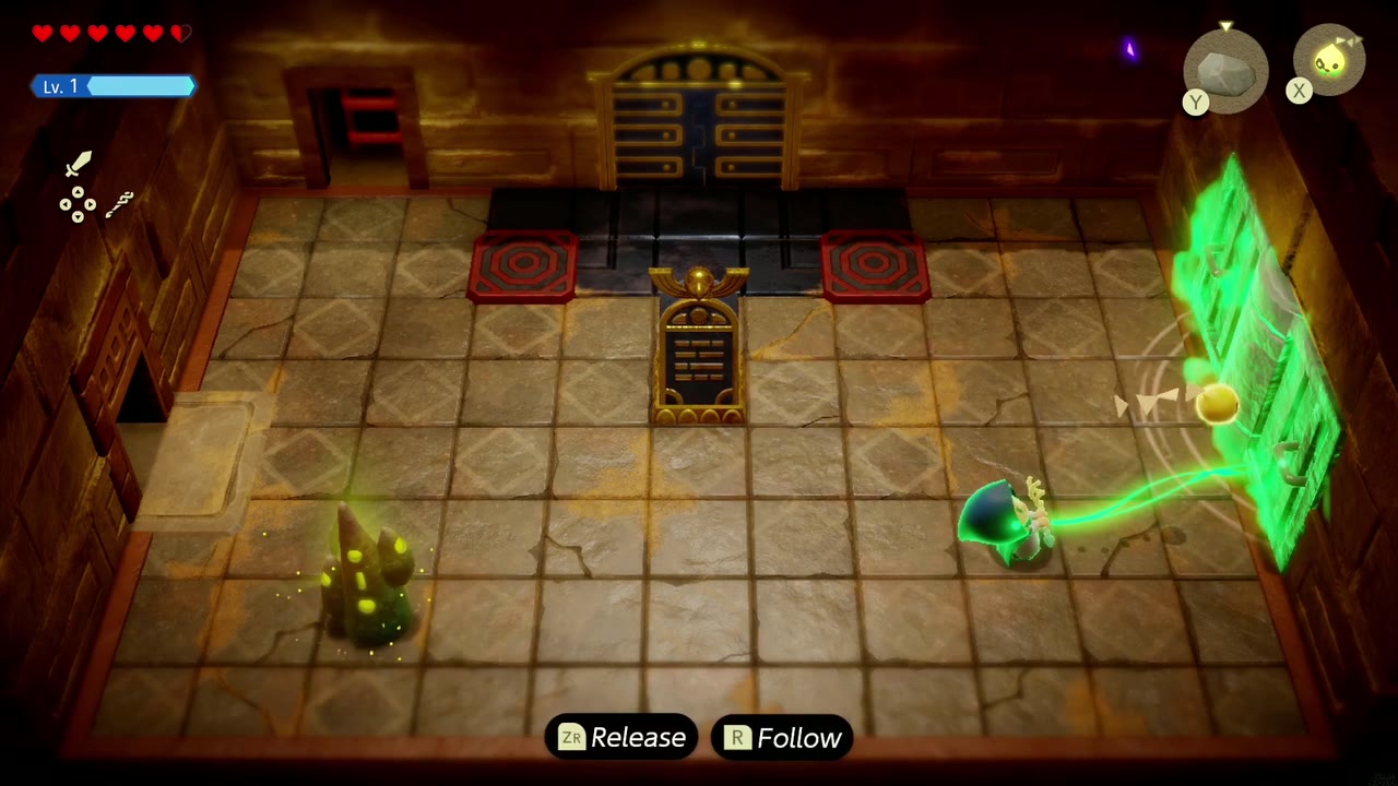 Gerudo Sanctum Dungeon - The Legend of Zelda: Echoes of Wisdom Walkthrough 50 Zelda Bind-pulls the handled block out of the right-hand wall to open a gap in the Gerudo Sanctum.