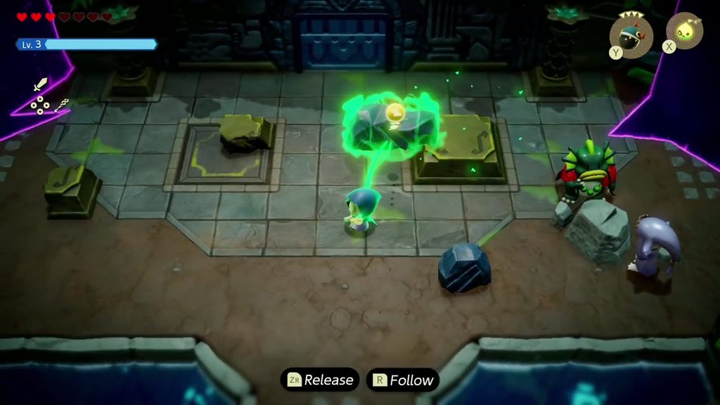 The Jabul Waters Rift - The Legend of Zelda: Echoes of Wisdom Walkthrough 52 Zelda binds a chunk of blue rubble and drags it off the right performance altar.