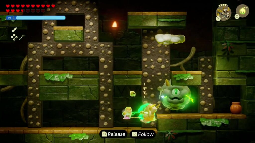Zelda befestigt Smogs einäugiges Wolkenfragment während des Rückkampfs bei der Zuckerwattenjagd in Bodennähe.