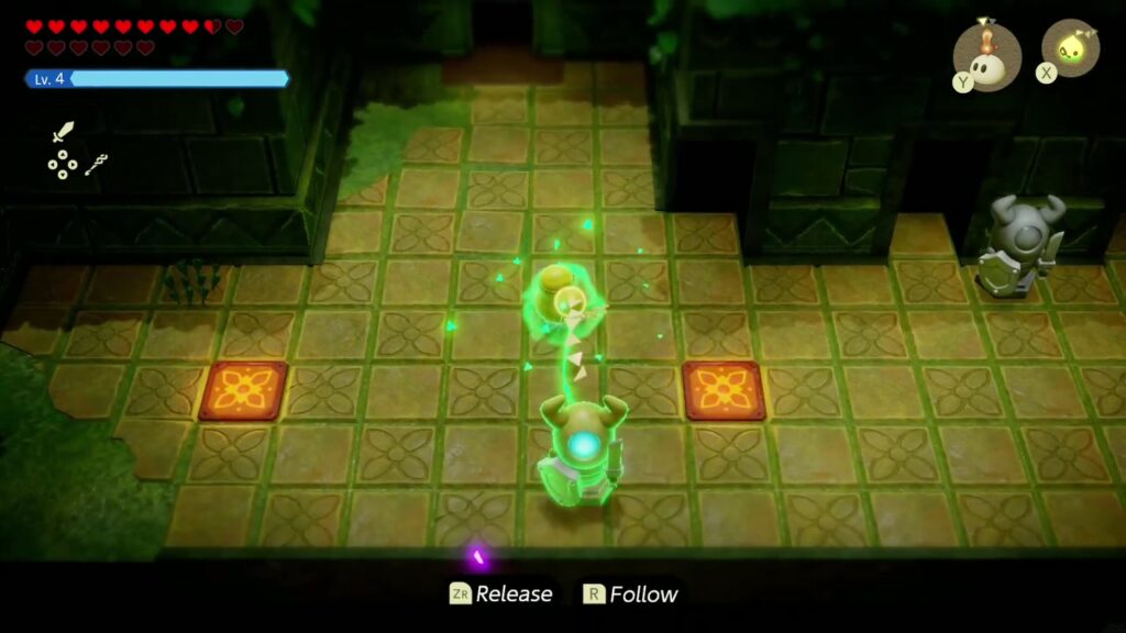 Faron Temple Dungeon - The Legend of Zelda: Echoes of Wisdom Walkthrough 3 Zelda drags a second stone statue with Tri's Bind toward the remaining floor switch between the two plates.