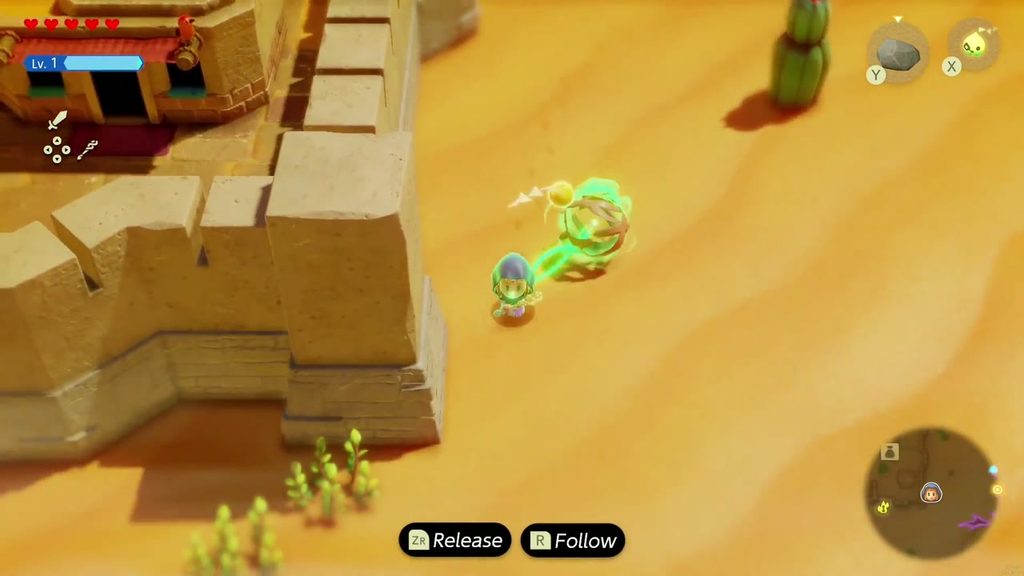 A Rift in the Gerudo Desert - The Legend of Zelda: Echoes of Wisdom Walkthrough 18 Zelda uses Bind to drag a tumbleweed across the sand toward Gerudo Town for the Elusive Tumbleweed request.