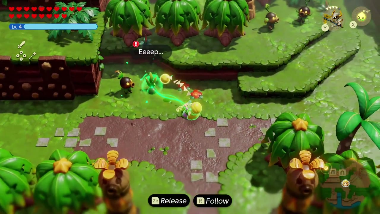 Zelda uses Bind on a hidden Deku Scrub on the Scrubton path as an Eeeep... speech bubble rises from the grass. Zelda uses Bind on a hidden Deku Scrub on the Scrubton path as an Eeeep... speech bubble rises from the grass.