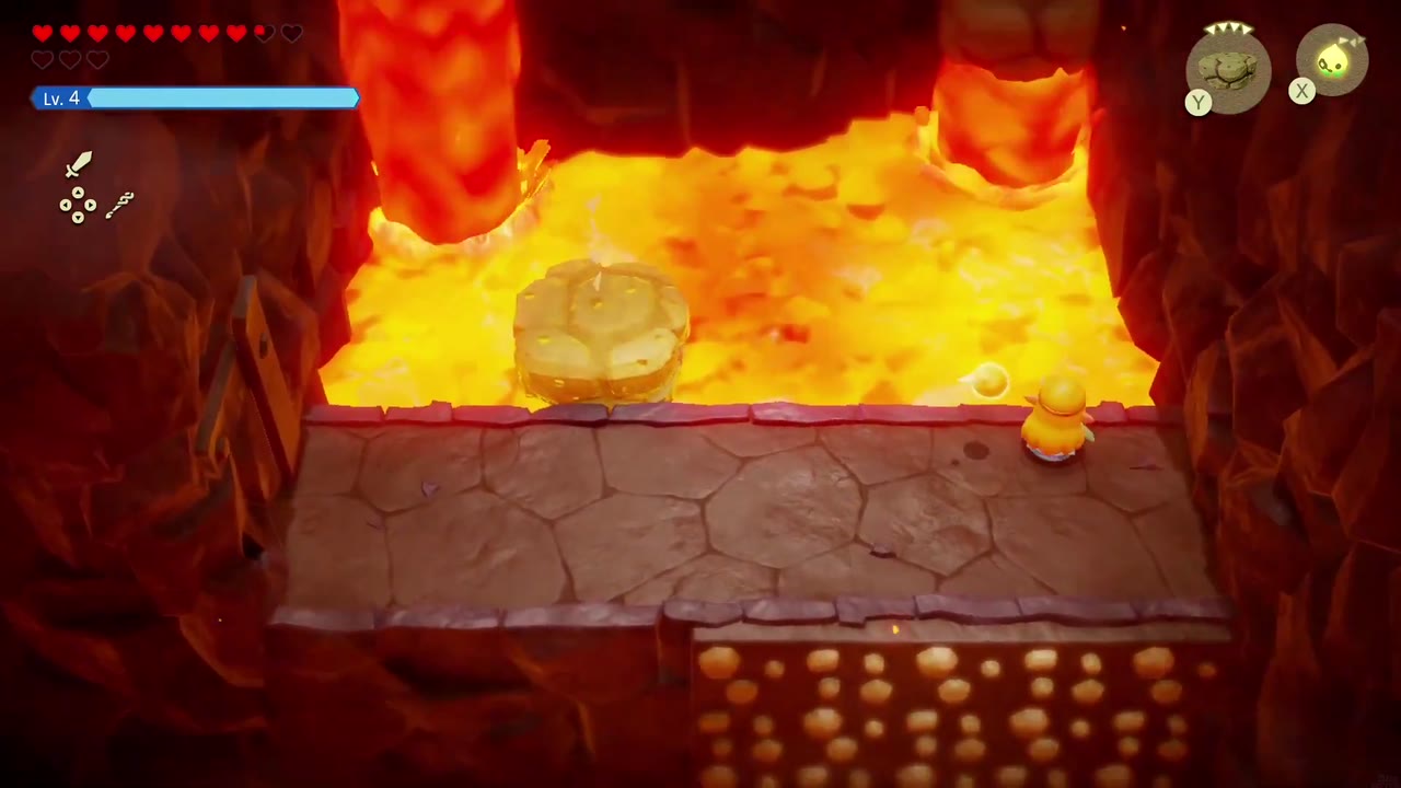 A Mountainous Mystery - The Legend of Zelda: Echoes of Wisdom Walkthrough 16 Zelda drags a Lava Rock platform across the lava with Bind.