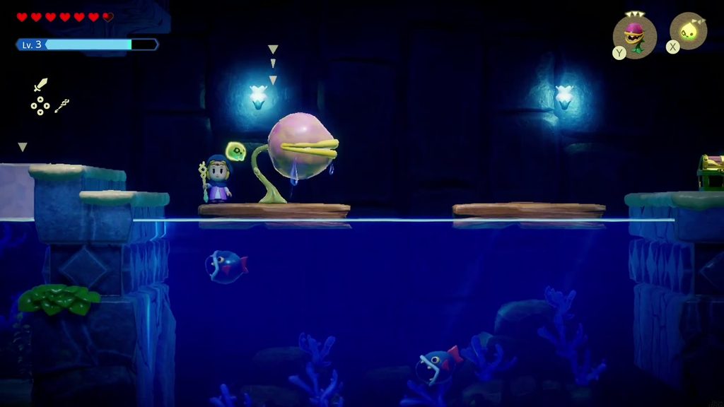 A Bio Deku Baba blocks the waterline route as Zelda fights her way right through the room.
