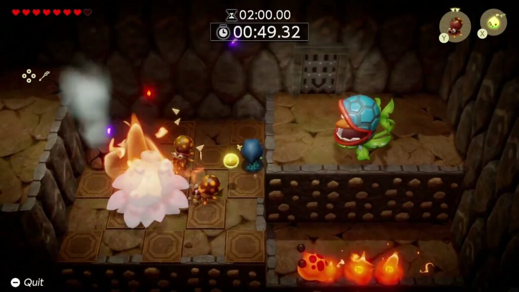 Zelda kämpft sich mit wiedererlernten Echos durch die feurige Höhle von Blank-Slate Battle: Final.