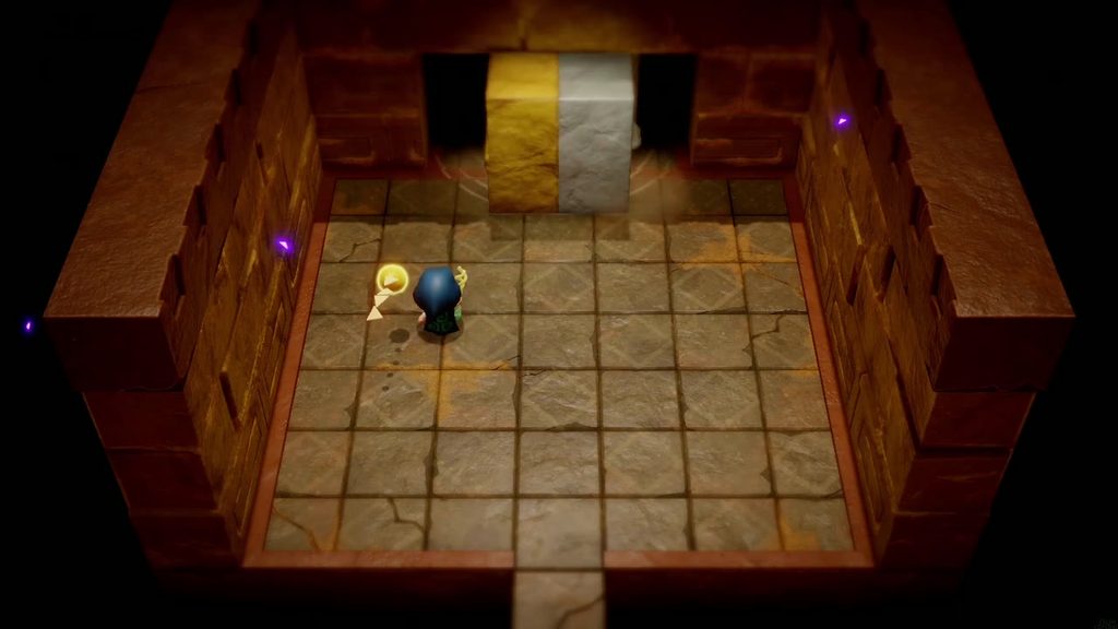 Gerudo Sanctum Dungeon - The Legend of Zelda: Echoes of Wisdom Walkthrough 27 A large block slides out of the rear wall, opening the way to a hidden room.